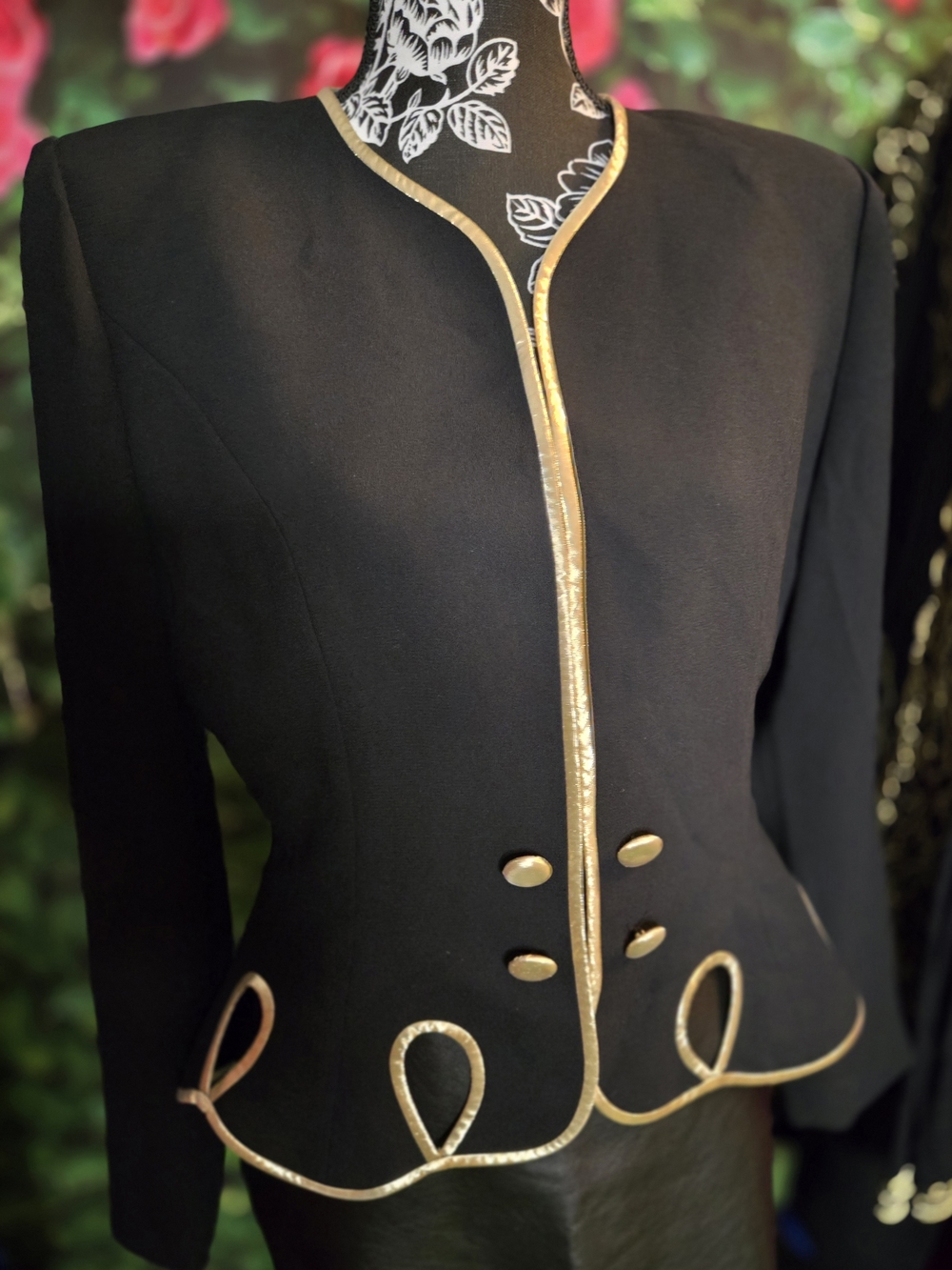Black Jacket with Gold Trim - Women's Tailored Coat